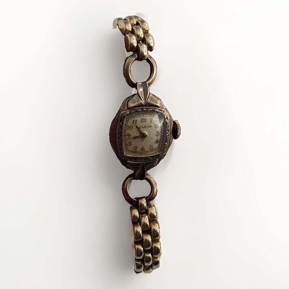 Vintage Antique 1930s Bulova Womens 10K Rolled Gold Art Deco Mechanical Working